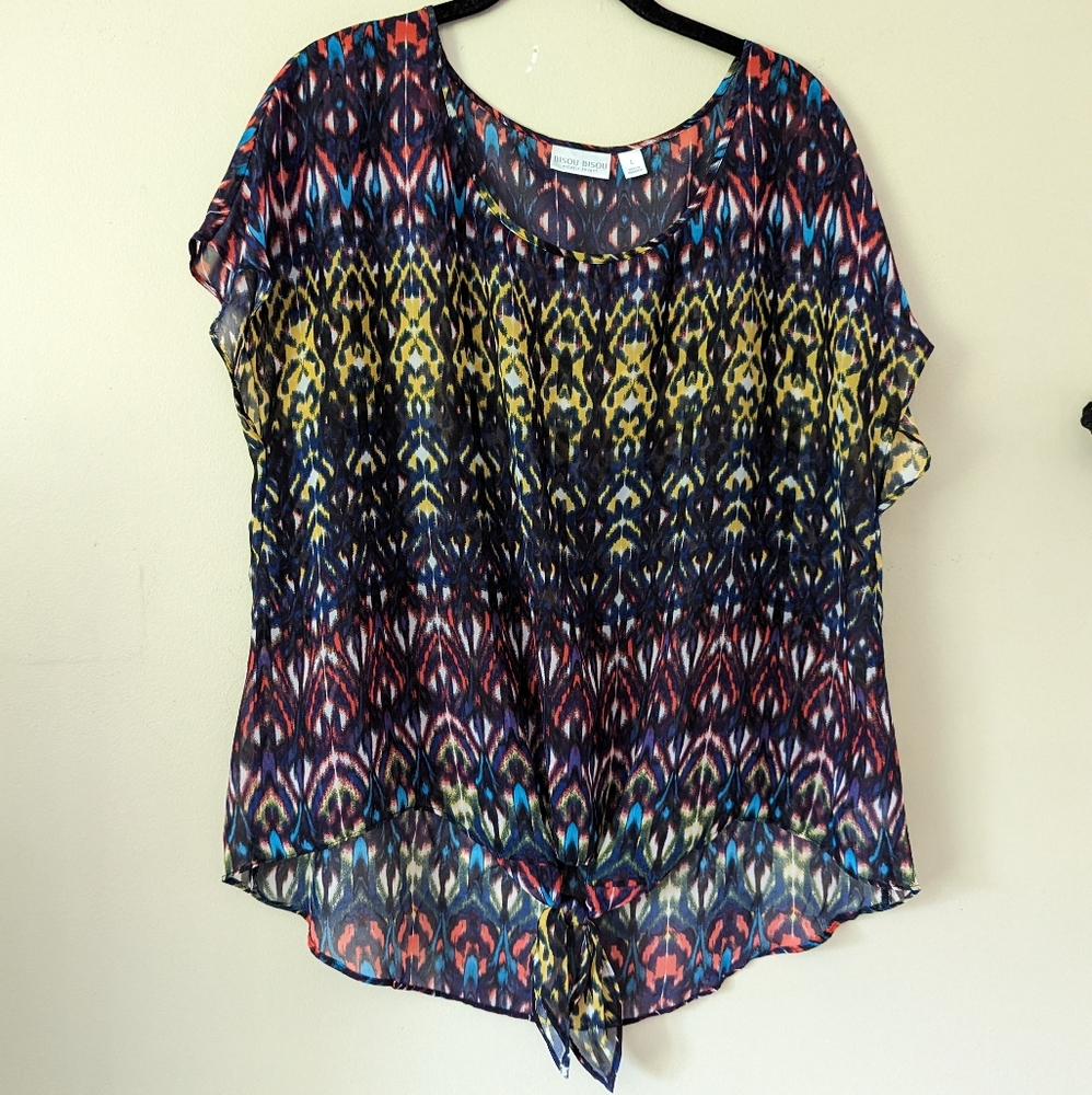 Bisou Bisou womens colorful tie waist shirt size L